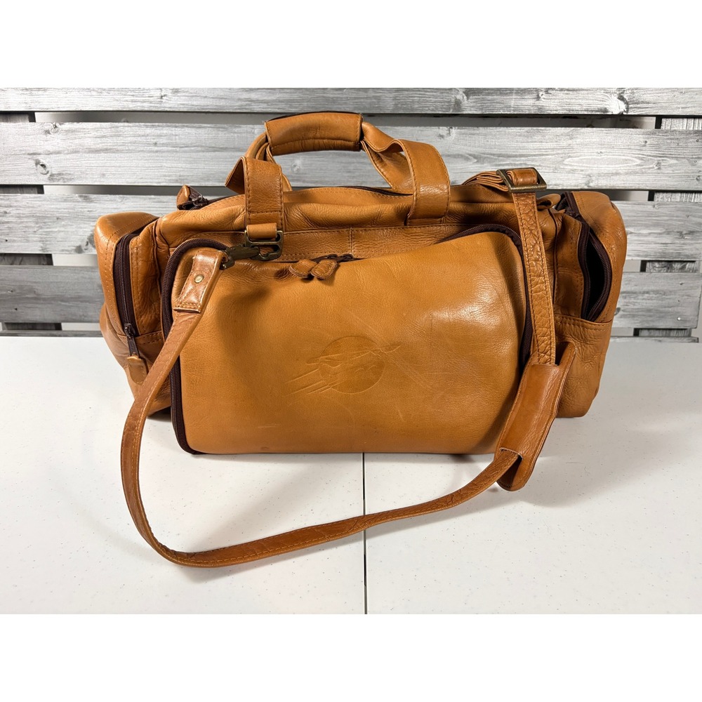 Vintage Tan Leather Pilot Camera Bag Travel Duffel Weekend Bag